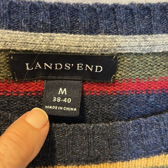 Lands End Men’s Lambswool Crewneck Striped Sweater Size Medium - Picture 3 of 8